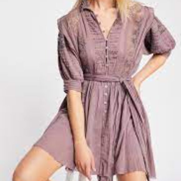Free People Sidney Lace Pintucket Plum Dress - Picture 3 of 4